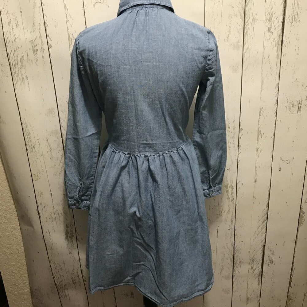 J. Crew Denim Dress Long Sleeve Babydoll Button front cotton Chambray size 00 - Picture 5 of 12